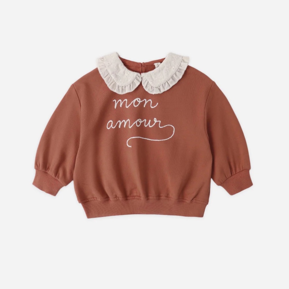 Quincy Mae Rust Sweatshirt with Cream Ruffle Collar